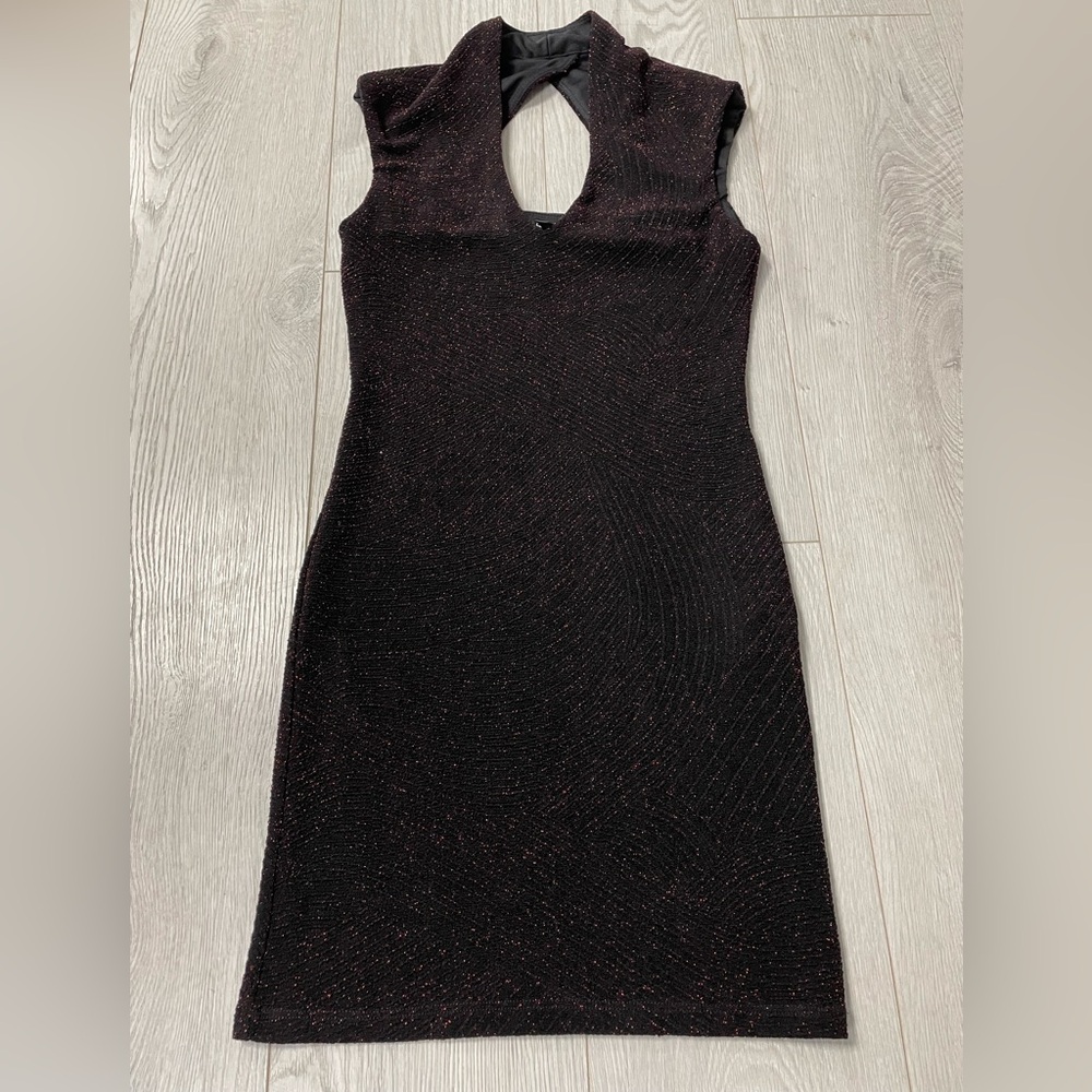 Le Chateau Black Red Glitter Bodycon Dress Sleeveless XXS